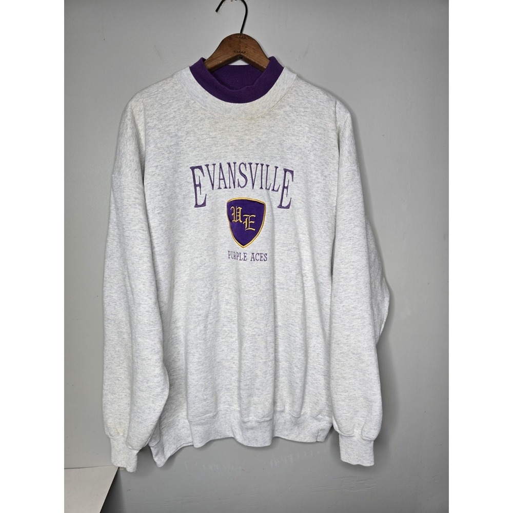 VTG 90s University of Evansville Purple Aces Crewneck Dodger Academia Size XL